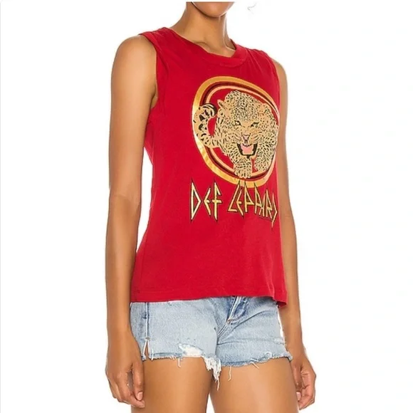 NWOT Chaser Gauzy Cotton Rolled Seamed Back Def Leppard Graphic Tank - Large $65 - Picture 2 of 2